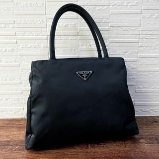 プラダ(PRADA)のプラダ ナイロン ハンド トート バッグ 三角プレートロゴ ブラック 黒(ハンドバッグ)