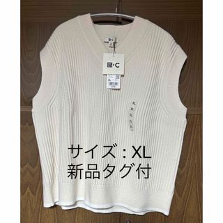 ユニクロ(UNIQLO)の☆新品タグ付☆UNIQLO C  ユニクロシー Vネックベストオフホワイト XL(ベスト/ジレ)