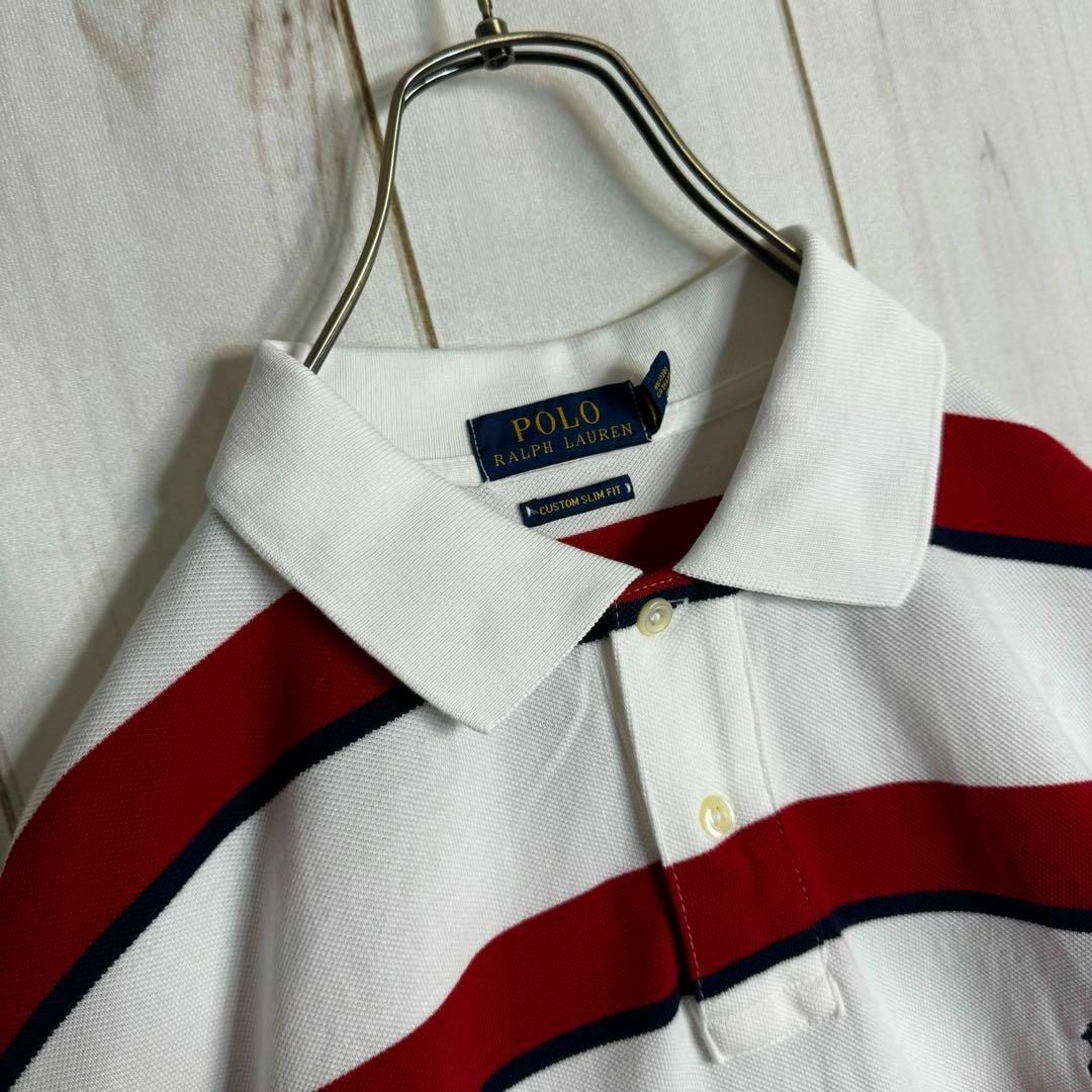 POLO RALPH LAUREN(ポロラルフローレン)の【希少デザイン】　ポロラルフローレン　ポロシャツ　鹿の子　マルチボーダー　Ｌ メンズのトップス(ポロシャツ)の商品写真