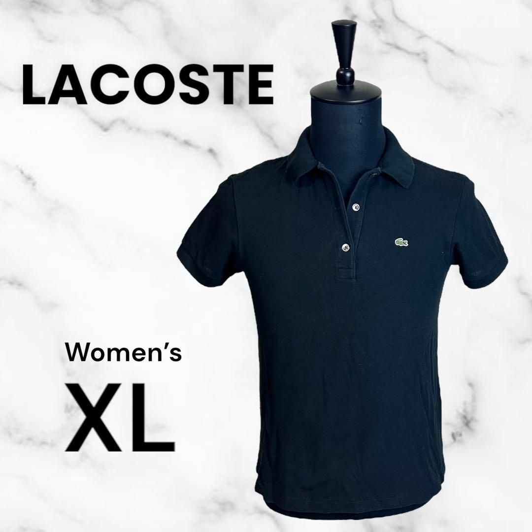 LACOSTE(ラコステ)の【LACOSTE】ロゴポロシャツ　ドライ素材　スリット破れ　ブラック　XL レディースのトップス(ポロシャツ)の商品写真