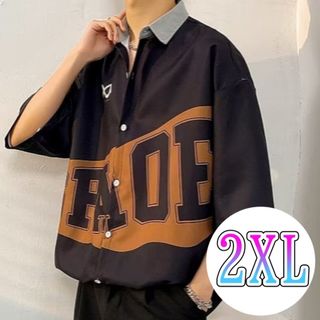 【大特価★】　シャツ　メンズ　ストリート　オーバーサイズ　ロゴ　半袖　２ＸＬ　黒(シャツ)