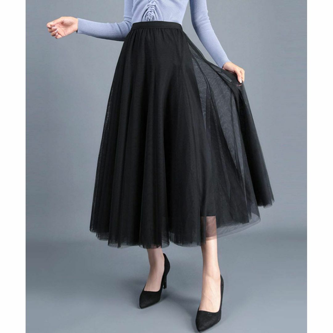 【色: ブラック】Sueeya スカート レディース ロング プリーツ スカート レディースのファッション小物(その他)の商品写真
