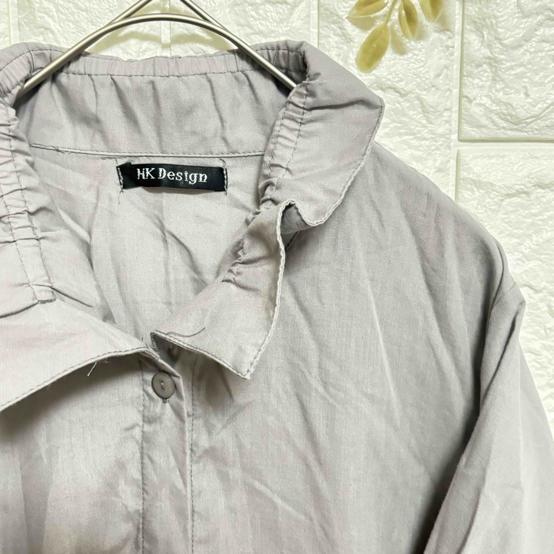 一点物 北欧柄 半袖 シャツ M L グレー レディース 綿100% カジュアル レディースのトップス(シャツ/ブラウス(長袖/七分))の商品写真