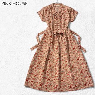 ピンクハウス(PINK HOUSE)のPINK HOUSE フラワー Aライン ワンピース ピコフリル リボン(ロングワンピース/マキシワンピース)