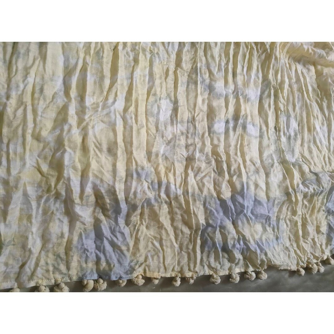 春色 大判ボリュームストール イエロー×アイスグレー シルク コットン レディースのファッション小物(ストール/パシュミナ)の商品写真
