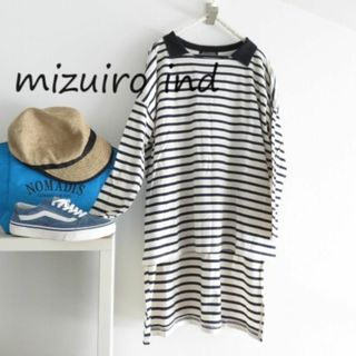 mizuiro ind - mizuiro ind ミズイロインド　襟ボーダーTシャツ　ロング丈　ポロシャツ