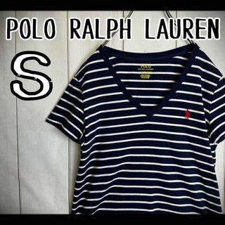 ポロラルフローレン(POLO RALPH LAUREN)の【定番デザイン】　ポロラルフローレン　ボーダーTシャツ　Vネック　ポニー刺繍　S(Tシャツ(半袖/袖なし))