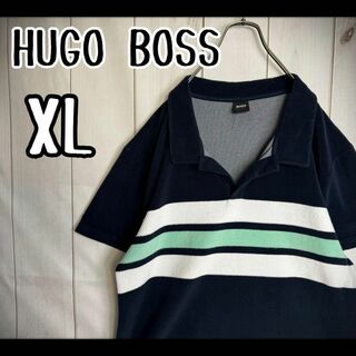 HUGO BOSS - 【希少デザイン】　ヒューゴボス　ポロシャツ　タオル地　マルチボーダー　濃紺　XL