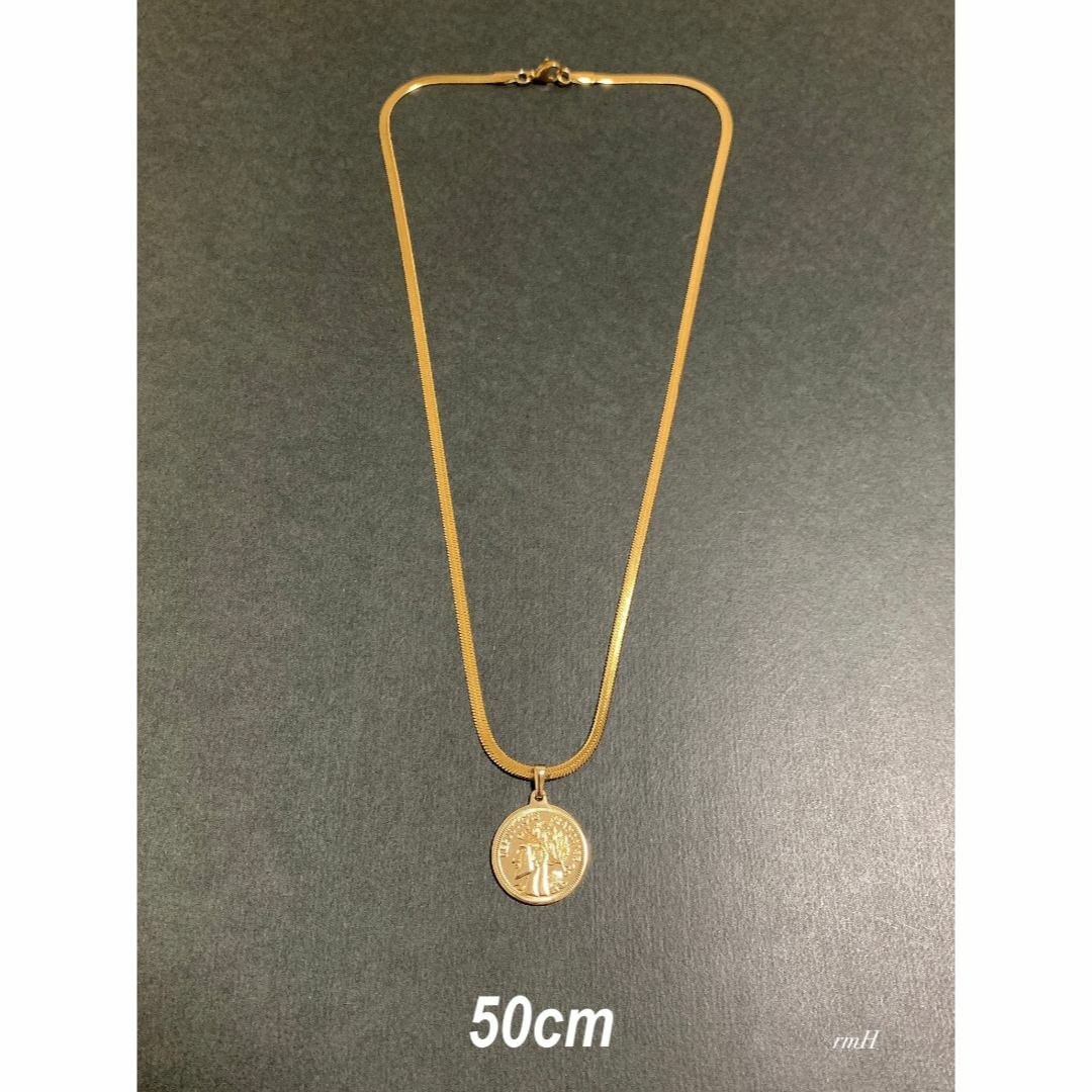 【スネークチェーン コインネックレス ゴールド 50cm】ステンレス メンズのアクセサリー(ネックレス)の商品写真