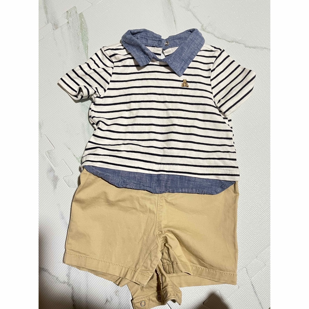 babyGAP(ベビーギャップ)のGAP  baby GAP  ギャップ　半袖ロンパース　襟付きボーダー　クマ キッズ/ベビー/マタニティのベビー服(~85cm)(カバーオール)の商品写真