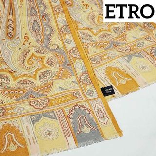 エトロ(ETRO)の★ETRO★ ストール ペイズリー柄 ウール シルク マスタードイエロー(ストール/パシュミナ)