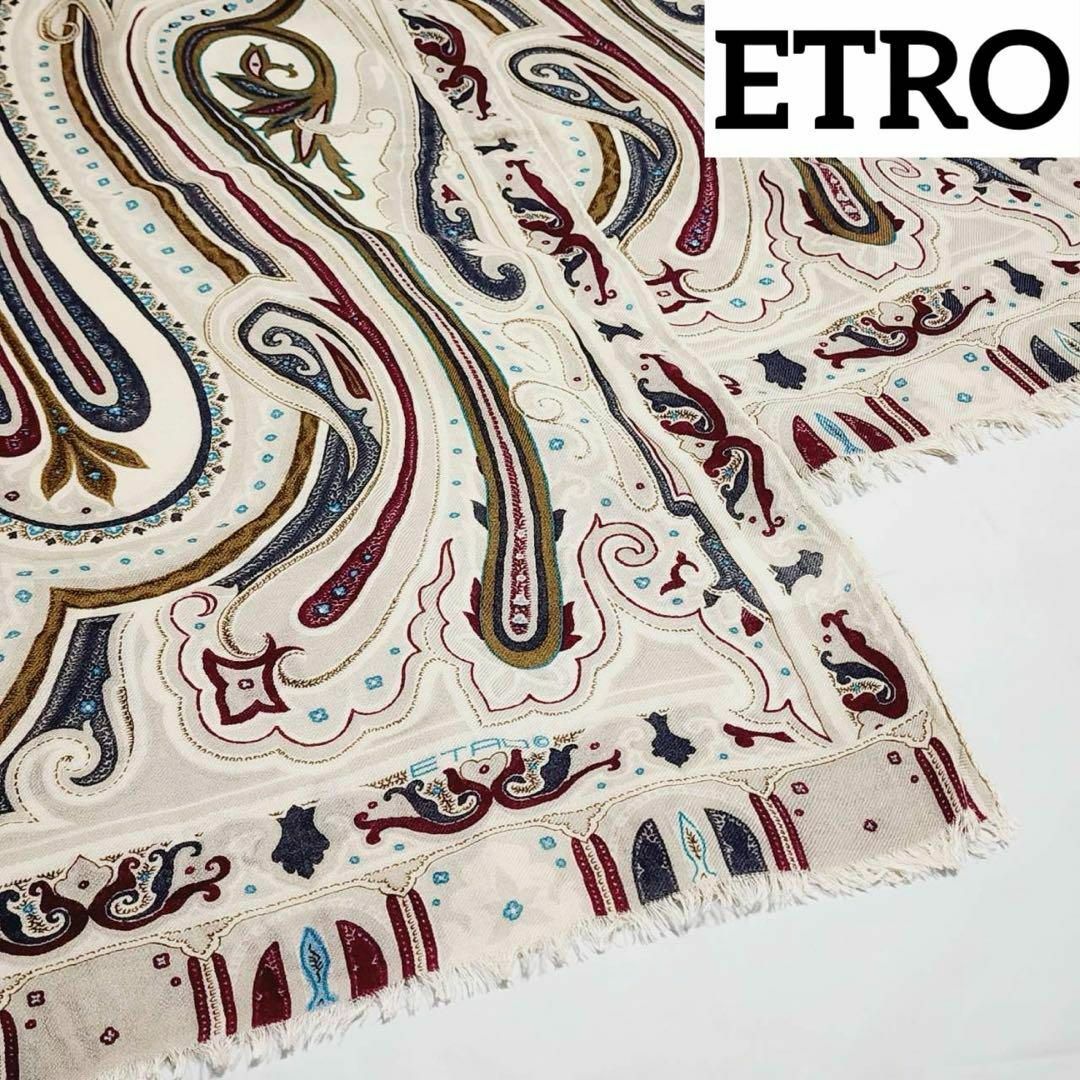 ETRO(エトロ)の★ETRO★ ストール ペイズリー柄 シルク ウール グレー レッド レディースのファッション小物(ストール/パシュミナ)の商品写真