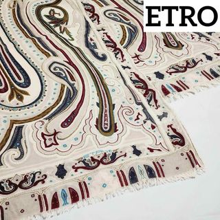 エトロ(ETRO)の★ETRO★ ストール ペイズリー柄 シルク ウール グレー レッド(ストール/パシュミナ)