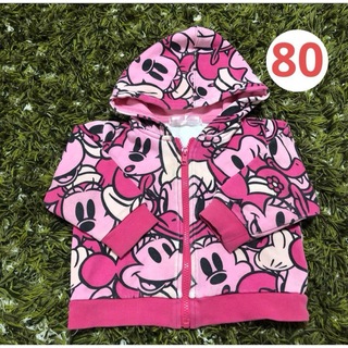 Disney - 【パーカー】ディズニー 総柄 ピンク 80サイズ