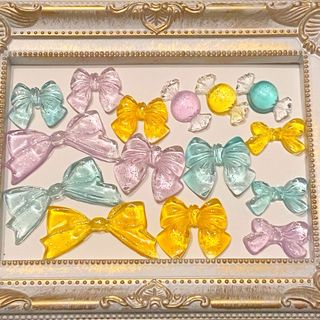 リボン　キャンディ　飴　デコパーツ　レジン　ホイップデコ　ハンドメイド(各種パーツ)