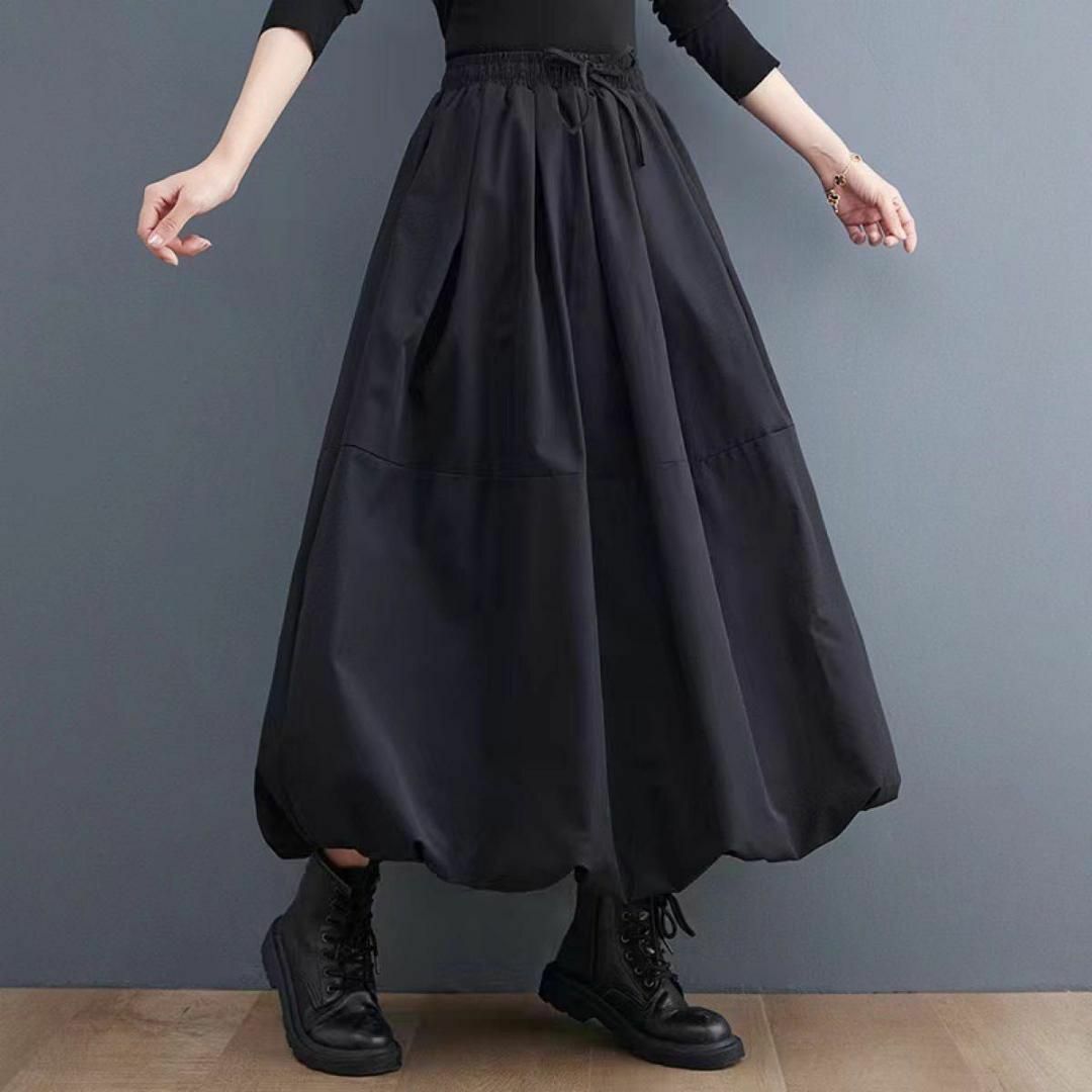 XL　バルーンスカート ブラック　モード 韓国　ロングスカート　フレアスカート レディースのスカート(ロングスカート)の商品写真