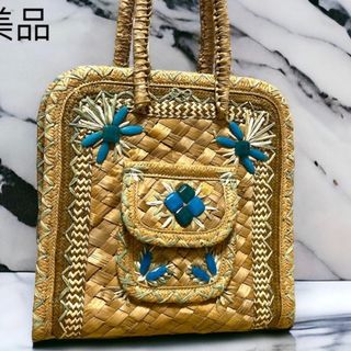 アニヤハインドマーチ(ANYA HINDMARCH)のアニヤハインドマーチ　カゴバッグ　ターコイズカラー　ラフィア　美品　トートバッグ(かごバッグ/ストローバッグ)