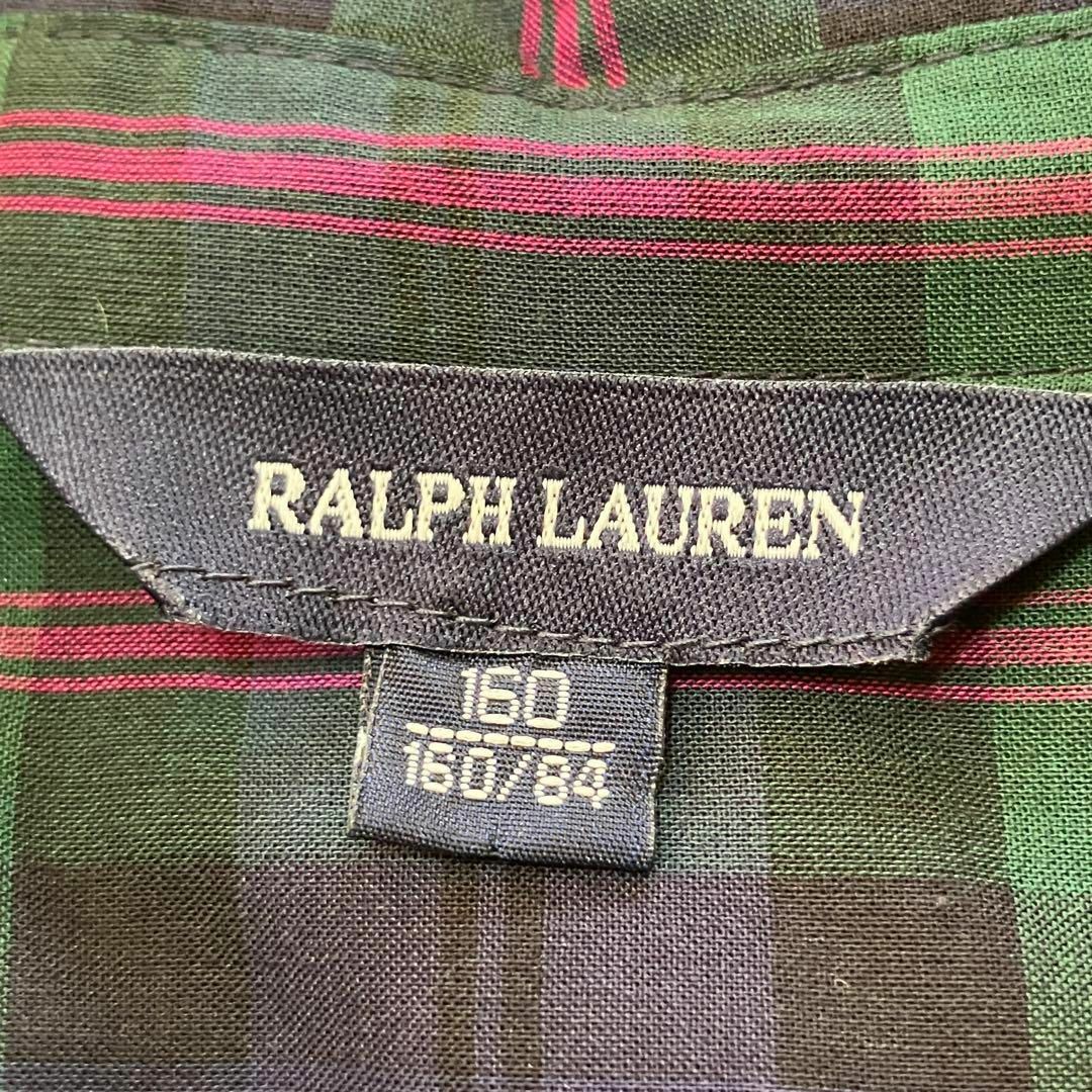 Ralph Lauren(ラルフローレン)の美品 ラルフローレン 裾ロゴ フロントフリル チェックブラウス グリーンチェック レディースのトップス(シャツ/ブラウス(長袖/七分))の商品写真