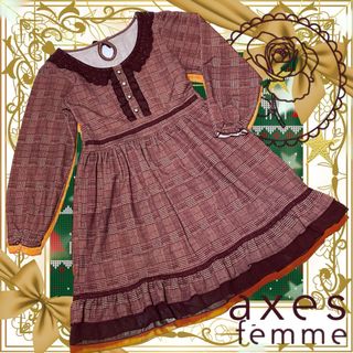 アクシーズファム(axes femme)のボルドーチェック長袖ワンピース/axes femme/ロリィタ/アンクルージュ赤(ひざ丈ワンピース)