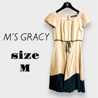 エムズグレイシー(M'S GRACY)の【美品】エムズグレイシー　ノースリーブ　ワンピース　春　夏　リネン　Mサイズ(ひざ丈ワンピース)