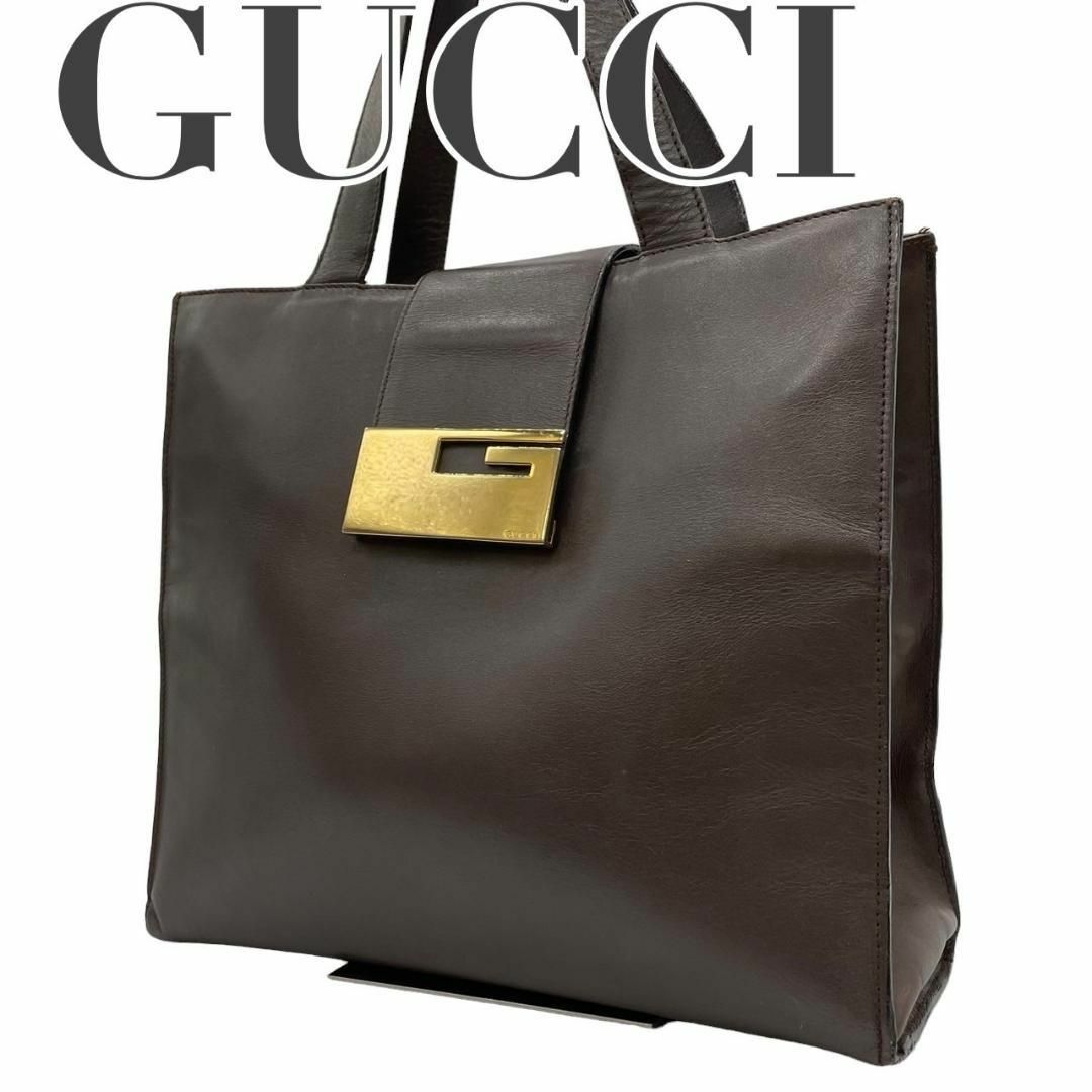 Gucci(グッチ)のGUCCI グッチ　s89 レザー　ハンドバッグ　Gロゴ金具　ブラウン　茶 レディースのバッグ(ハンドバッグ)の商品写真