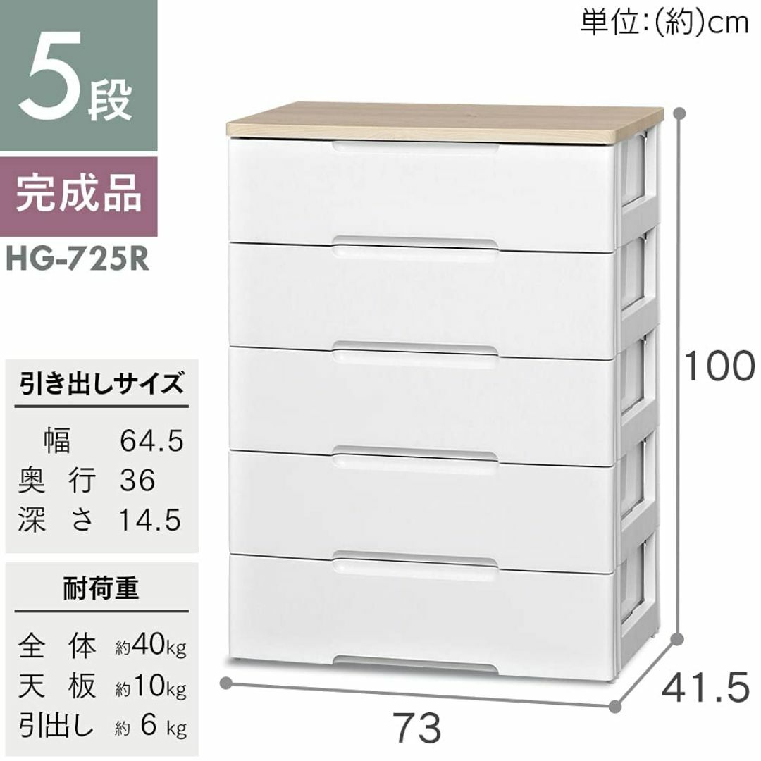 【色: 1)ホワイト】アイリスオーヤマ チェスト ラクラク引出し 木天板 5段  インテリア/住まい/日用品のベッド/マットレス(その他)の商品写真