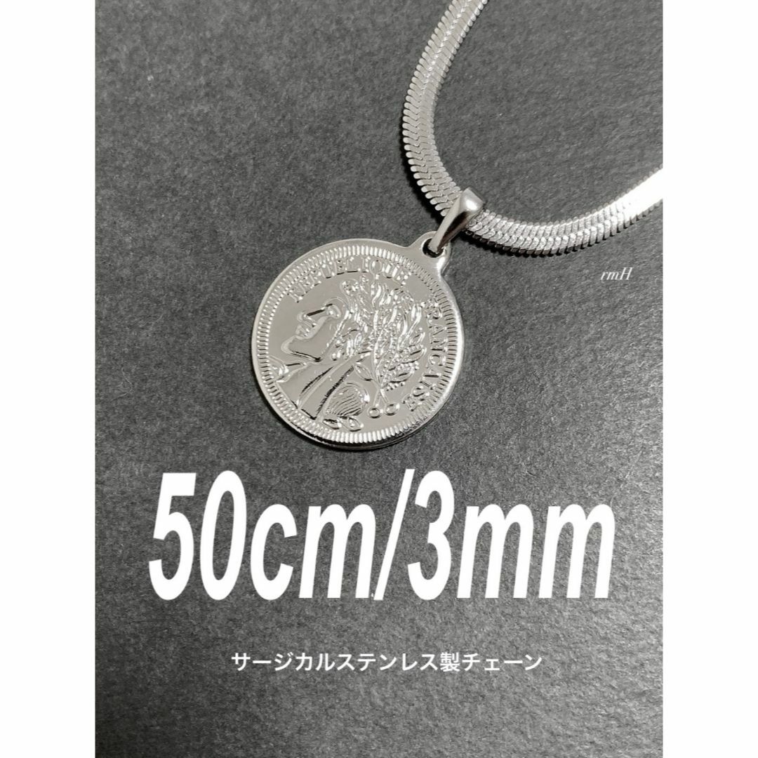 【スネークチェーン コインネックレス シルバー 50cm】ステンレス メンズのアクセサリー(ネックレス)の商品写真