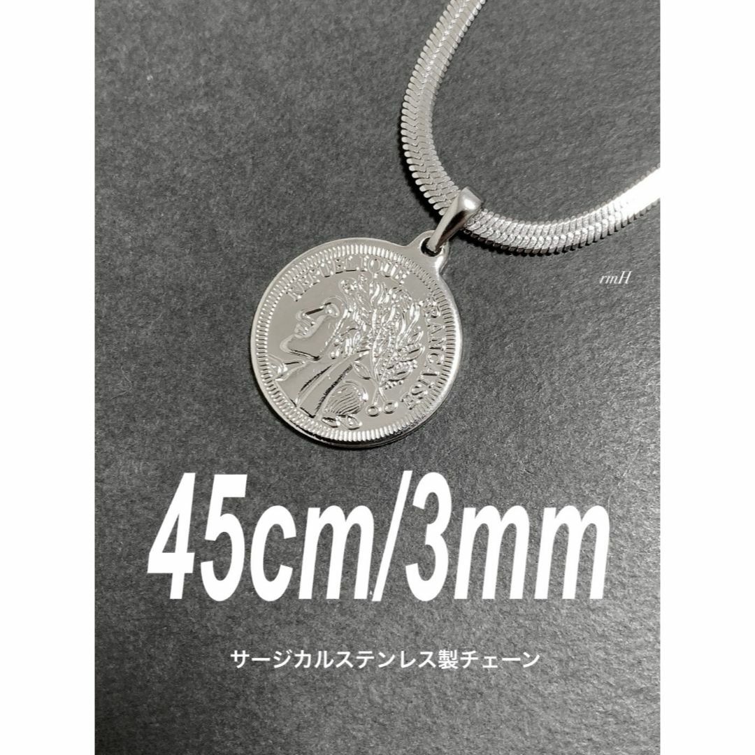 【スネークチェーン コインネックレス シルバー 45cm】ステンレス メンズのアクセサリー(ネックレス)の商品写真