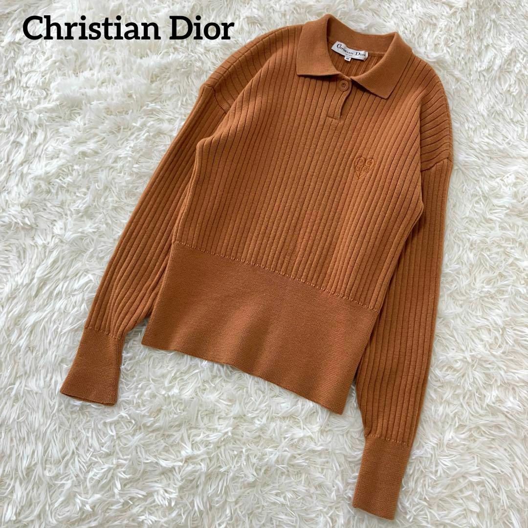 Christian Dior(クリスチャンディオール)の美品 クリスチャンディオール 胸ロゴ リブニット セーター M ブラウン レディースのトップス(ニット/セーター)の商品写真