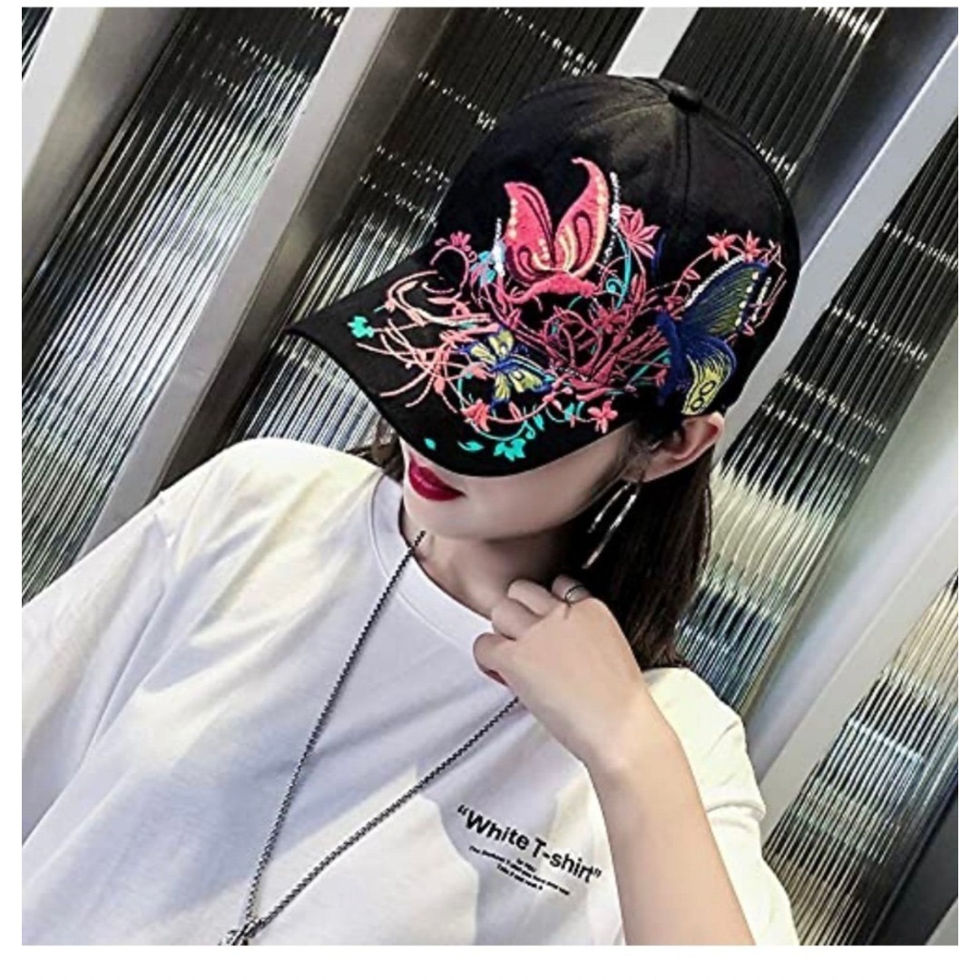 5【残り2点】刺繍 キャップ 帽子 レディース オルチャン韓国 黒 ブラック