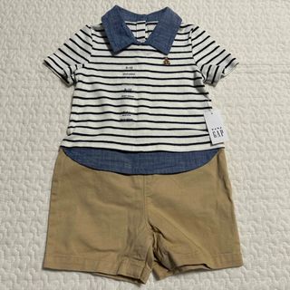 ベビーギャップ(babyGAP)のbabyGAP ボーダーチノショートオール　70cm(ロンパース)