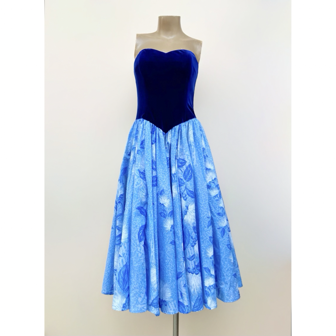 一回使用 import Hawaii直輸入 青系のフラドレス M位 レディースのフォーマル/ドレス(その他ドレス)の商品写真