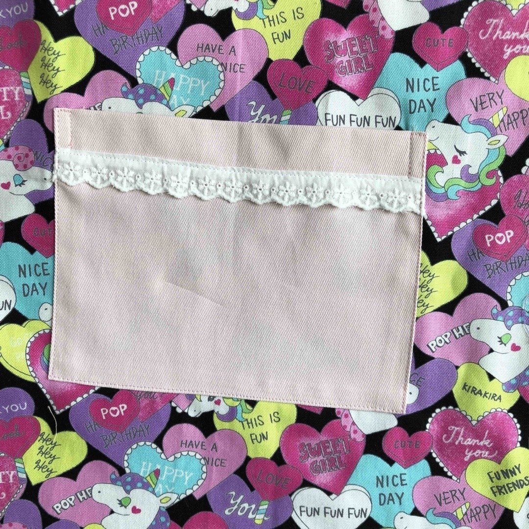 子供エプロン　三角巾　巾着袋セット　ポケットあり　可愛いユニコーン100〜120 ハンドメイドのファッション小物(その他)の商品写真