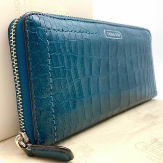 COACH - コーチ 長財布 本革レザー クロコダイル型押し ブルー 60424