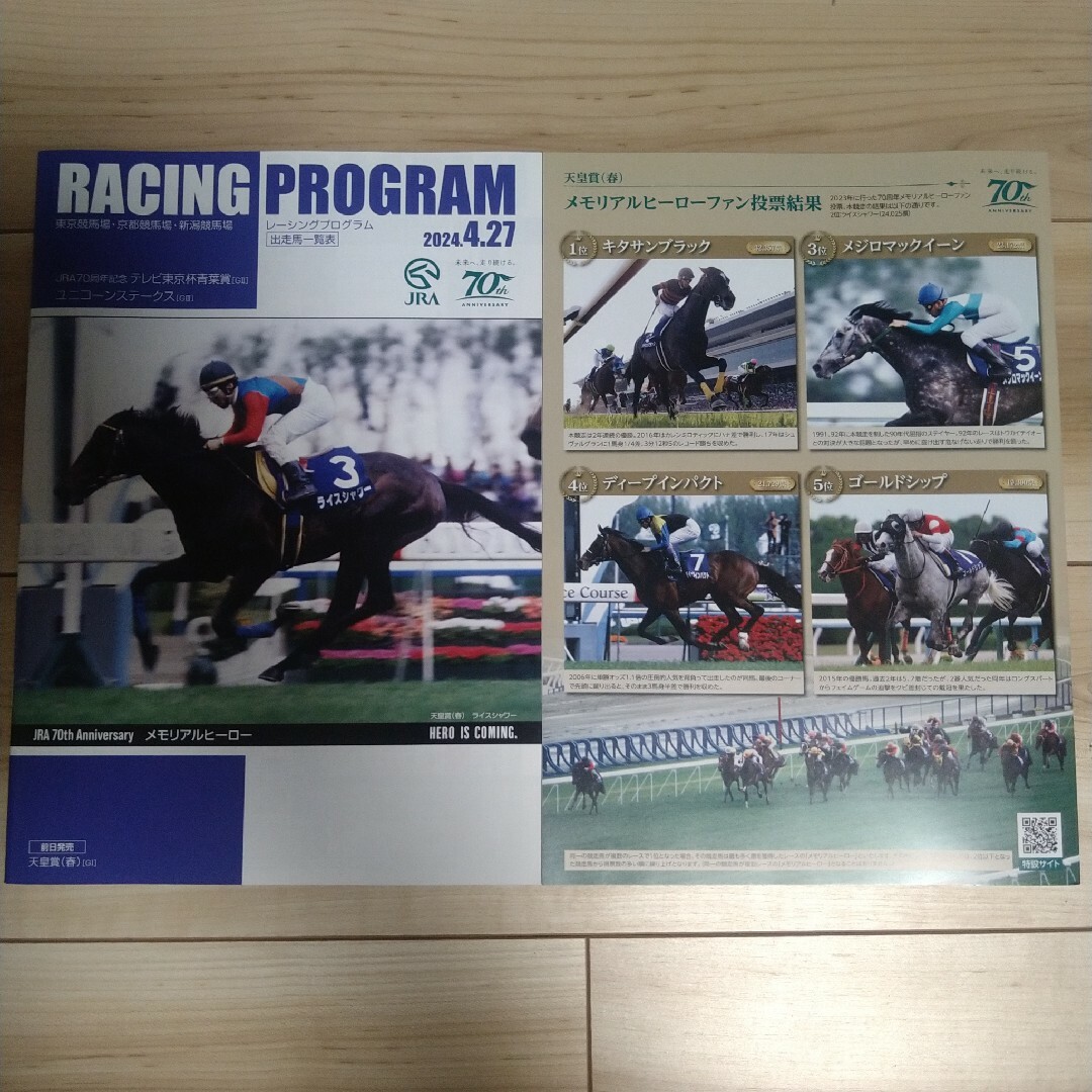 【送料込】競馬 JRA 天皇賞・春　土曜日版レーシングプログラム2冊　レープロ エンタメ/ホビーのおもちゃ/ぬいぐるみ(キャラクターグッズ)の商品写真