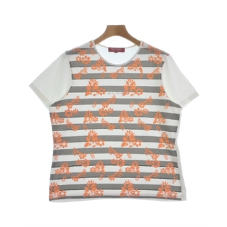 バルマン(BALMAIN)のBALMAIN Tシャツ・カットソー XL 白xグレーxオレンジ(総柄) 【古着】【中古】(カットソー(半袖/袖なし))