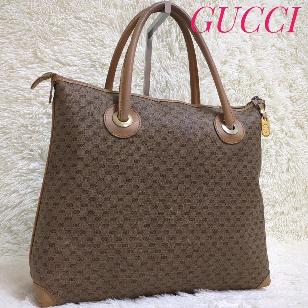 Gucci(グッチ)の✨ご奉仕品✨　GUCCI　マイクロGG　トートバッグ　PVC　レザー　ブラウン レディースのバッグ(トートバッグ)の商品写真