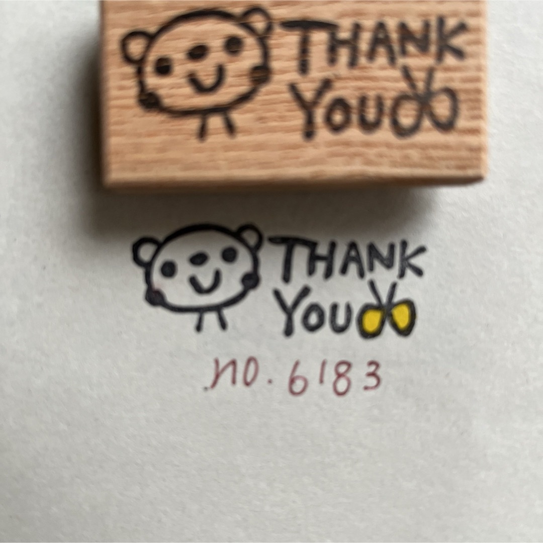 スタンプ　No. 6183 thank you クマと蝶々 ハンドメイドの文具/ステーショナリー(はんこ)の商品写真