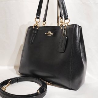 コーチ(COACH)の美品 正規品 コーチ 2way ハンドバッグ ショルダー付き 黒 レザー 肩掛け(ショルダーバッグ)