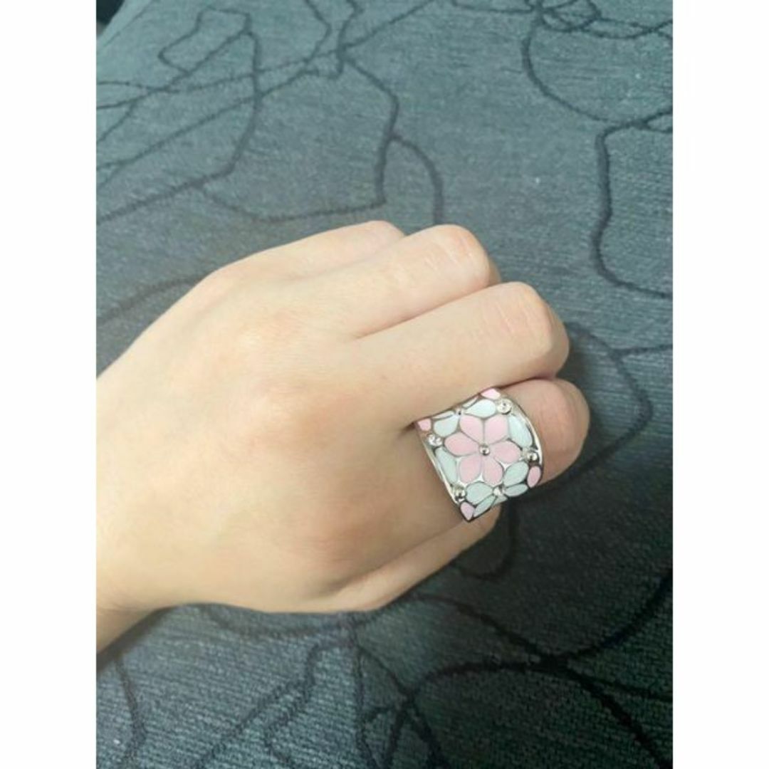 （1177）13号 シルバー×ピンク×ホワイトフラワーリング　指輪 レディースのアクセサリー(リング(指輪))の商品写真