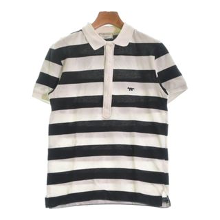 MAISON KITSUNE メゾンキツネ ポロシャツ S 白x黒(ボーダー) 【古着】【中古】(ポロシャツ)