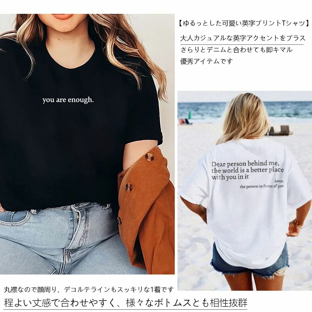 [7-livehouse] tシャツ レディース 半袖 トップス 丸襟 英字 プ レディースのファッション小物(その他)の商品写真