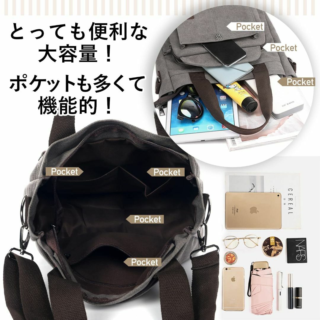 【色: グレー】Takusan　Shopping 男女兼用 キャンバス ショルダ レディースのバッグ(その他)の商品写真