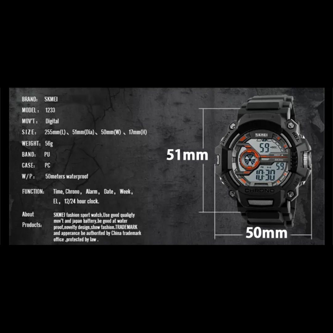 50m防水登山ダイバーズウォッチ デジタル腕時計スポーツ ストップウォッチAGY メンズの時計(腕時計(デジタル))の商品写真