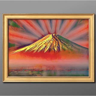 幸運と成功を引き寄せる赤富士山　額付き　開運•風水ヒーリング　幸福絵画(置物)