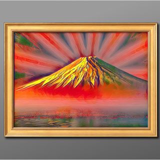 幸運と成功を引き寄せる赤富士山　額付き　開運•風水ヒーリング　幸福絵画(置物)