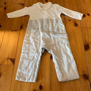 プチバトー(PETIT BATEAU)のプチバトー　ロンパース　12m 74cm 白　グレー(ロンパース)