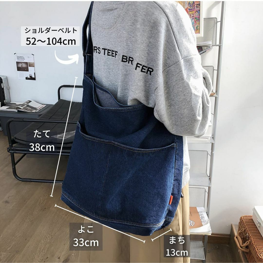 【色: ネイビー】FARFADET 斜めがけ デニム ショルダーバッグ トートバ レディースのバッグ(その他)の商品写真