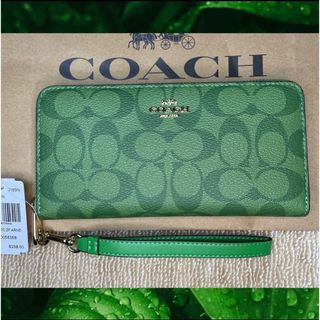 コーチ(COACH)の【新品未使用】　COACH 　 長財布　レザー ロングジップ　緑　グリーン(財布)