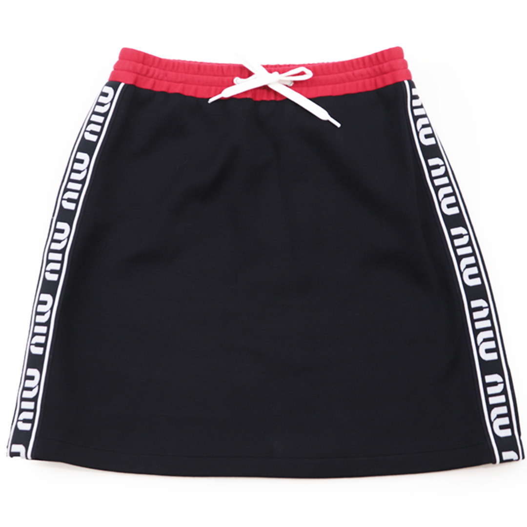 【美品】ミュウ ミュウ ロゴテープ 台形 スウェット スカート レディース サイズ S 黒 赤 ブラック レッド サイズ S Miu Miu レディースのスカート(その他)の商品写真